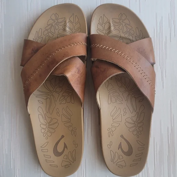 Olukai Kipe'a 'Olu Women's Leather Slide Boho Sahara Tan Beach Sandal 8 - Picture 1 of 16